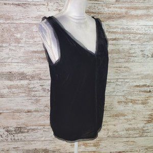 Chelsea28 Black Sleeveless V-Neck Crushed Velvet Top Size Small